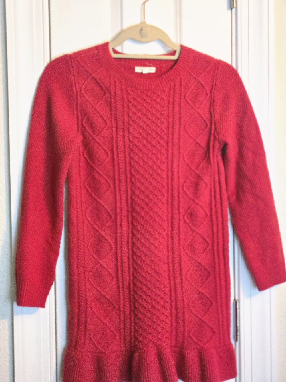 Cable Knit Crewneck Sweater Dress - Red